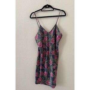 Romantic Moods Vintage Floral Paisley Satin Slip Dress Purple Pink Large Y2K